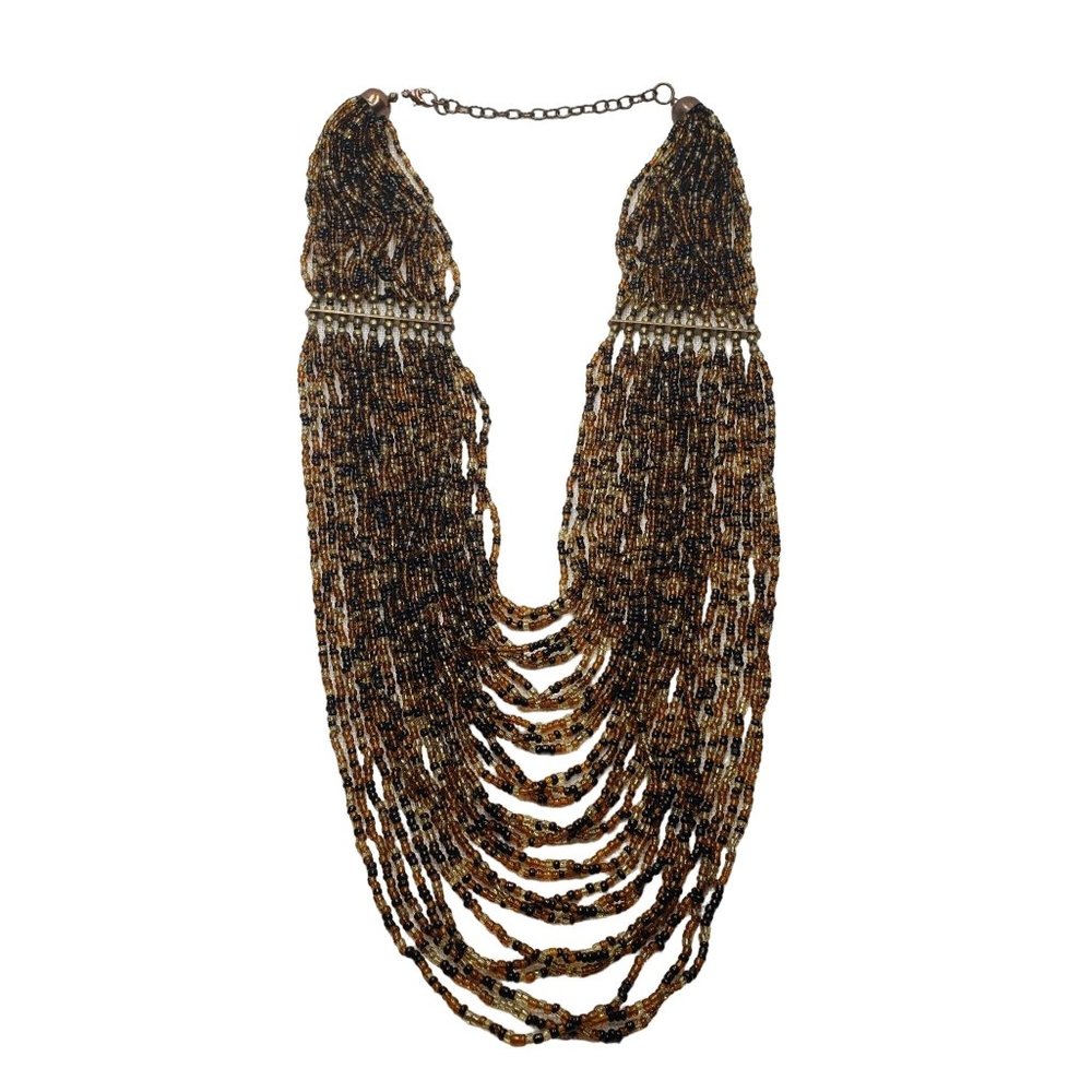 Vtg Beaded‎ Necklace  Multi layer Bronze earth tone beads